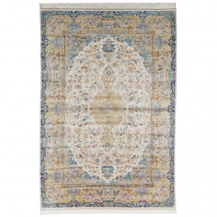 Machine-made Rug, Floral Corner Medallion, Acrylic + Bamboo Silk, Persian Style, Ref 200183