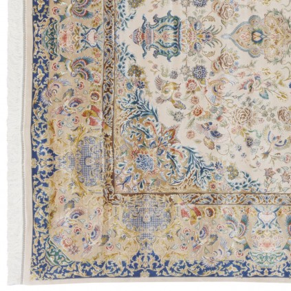 Machine-made Rug, Floral Corner Medallion, Acrylic + Bamboo Silk, Persian Style, Ref 200183