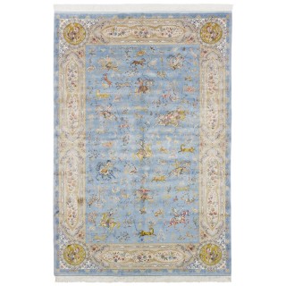 Machine-made Rug, Hunting Scene All-over, Acrylic + Bamboo Silk, Persian Style, Ref 200185