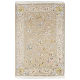 فرش ماشینی طرح سراسر شکارگاه، اکریلیک + ابریشم بامبو، سبک پارسی، کد 200185