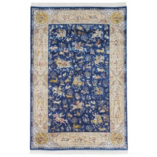 Machine-made Rug, Hunting Scene All-over, Acrylic + Bamboo Silk, Persian Style, Ref 200185