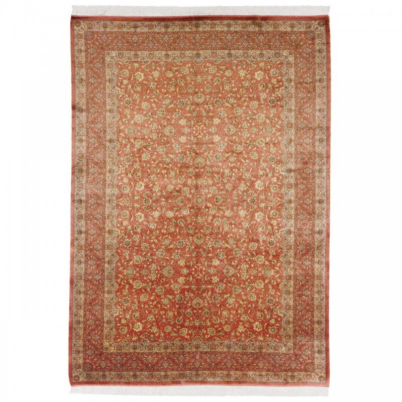 Machine-made Rug, Shah Abbasi All-over Floral, Acrylic + Bamboo Silk, Persian Style, Ref 200186