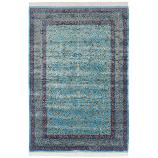 Machine-made Rug, Shah Abbasi All-over Floral, Acrylic + Bamboo Silk, Persian Style, Ref 200186