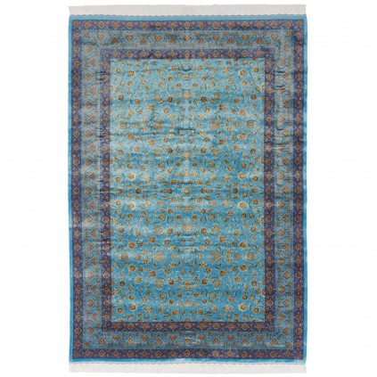 Machine-made Rug, Shah Abbasi All-over Floral, Acrylic + Bamboo Silk, Persian Style, Ref 200186