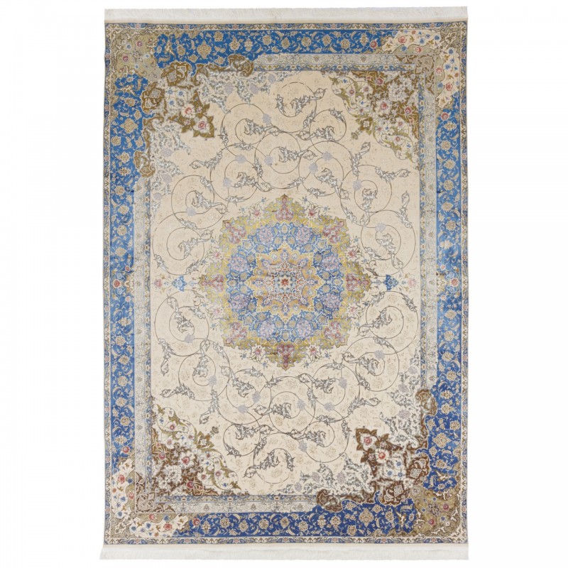 Machine-made Rug, Floral Corner Medallion, Acrylic + Bamboo Silk, Persian Style, Ref 200187