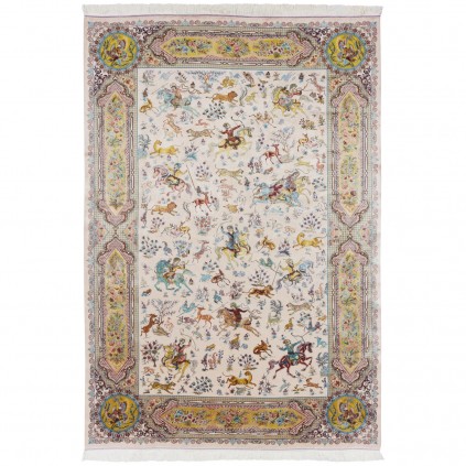 Machine-made Rug, Hunting Scene All-over, Acrylic + Bamboo Silk, Persian Style, Ref 200190