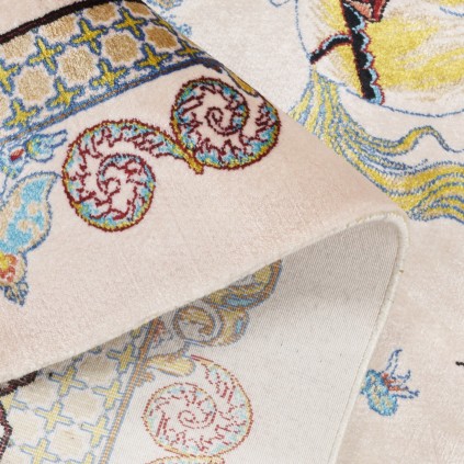 Machine-made Rug, Hunting Scene All-over, Acrylic + Bamboo Silk, Persian Style, Ref 200190