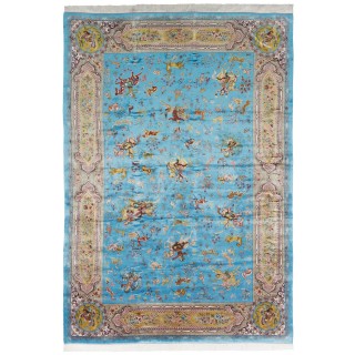 Machine-made Rug, Hunting Scene All-over, Acrylic + Bamboo Silk, Persian Style, Ref 200190