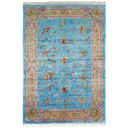 Machine-made Rug, Hunting Scene All-over, Acrylic + Bamboo Silk, Persian Style, Ref 200190
