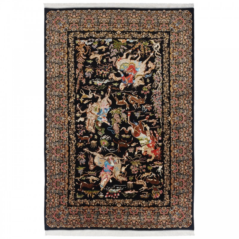 Machine-made Rug, Hunting Scene All-over, Acrylic + Bamboo Silk, Persian Style, Ref 200191