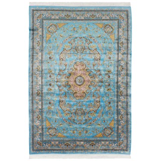 Machine-made Rug, Floral Corner Medallion, Acrylic + Bamboo Silk, Persian Style, Ref 200192