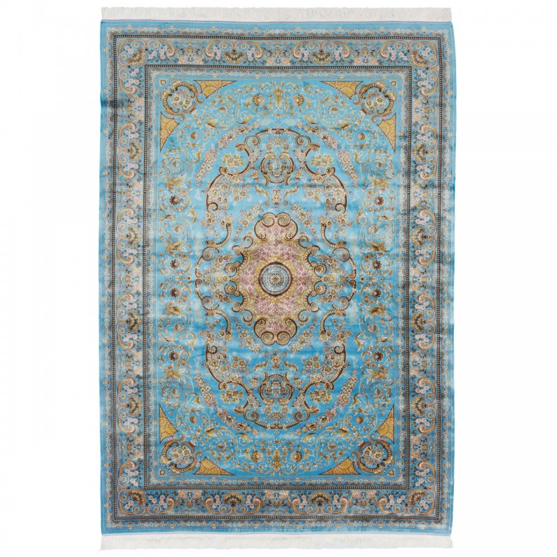 سجادة صناعية بنقشة زاوية وترنج مزخرف بالورود، أكريليك مع حرير بامبو، على الطراز الفارسي، رقم 200192