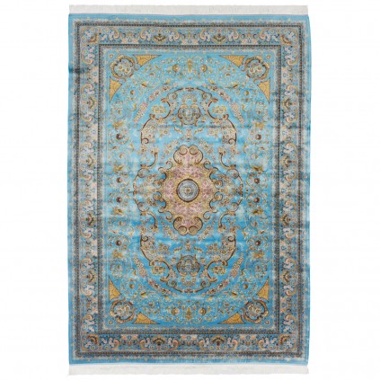 سجادة صناعية بنقشة زاوية وترنج مزخرف بالورود، أكريليك مع حرير بامبو، على الطراز الفارسي، رقم 200192