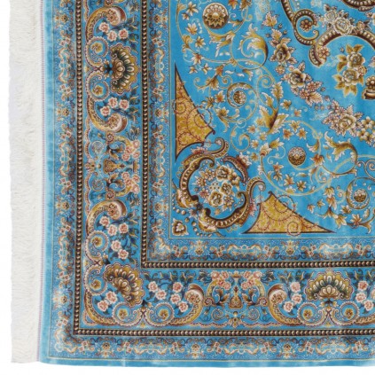 سجادة صناعية بنقشة زاوية وترنج مزخرف بالورود، أكريليك مع حرير بامبو، على الطراز الفارسي، رقم 200192