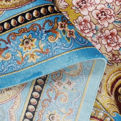 سجادة صناعية بنقشة زاوية وترنج مزخرف بالورود، أكريليك مع حرير بامبو، على الطراز الفارسي، رقم 200192