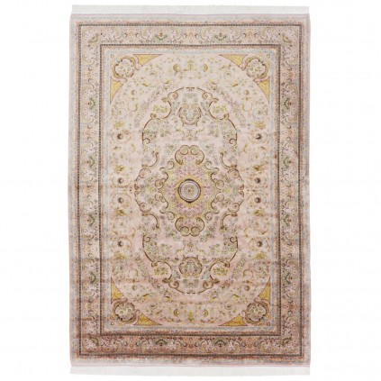 سجادة صناعية بنقشة زاوية وترنج مزخرف بالورود، أكريليك مع حرير بامبو، على الطراز الفارسي، رقم 200192