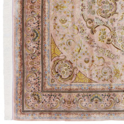 سجادة صناعية بنقشة زاوية وترنج مزخرف بالورود، أكريليك مع حرير بامبو، على الطراز الفارسي، رقم 200192