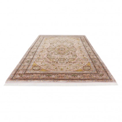 سجادة صناعية بنقشة زاوية وترنج مزخرف بالورود، أكريليك مع حرير بامبو، على الطراز الفارسي، رقم 200192