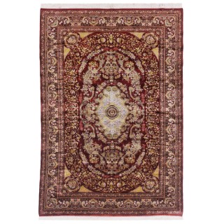 Machine-made Rug, Floral Corner Medallion, Acrylic + Bamboo Silk, Persian Style, Ref 200192