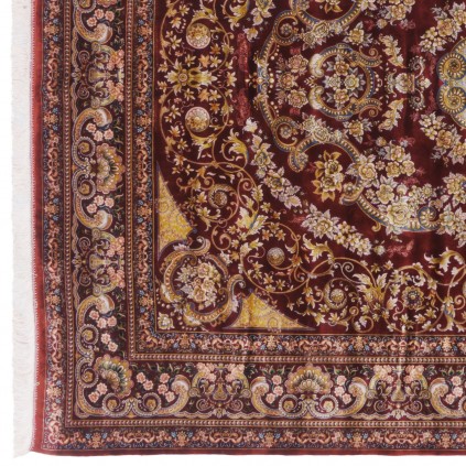 سجادة صناعية بنقشة زاوية وترنج مزخرف بالورود، أكريليك مع حرير بامبو، على الطراز الفارسي، رقم 200192