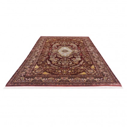 سجادة صناعية بنقشة زاوية وترنج مزخرف بالورود، أكريليك مع حرير بامبو، على الطراز الفارسي، رقم 200192