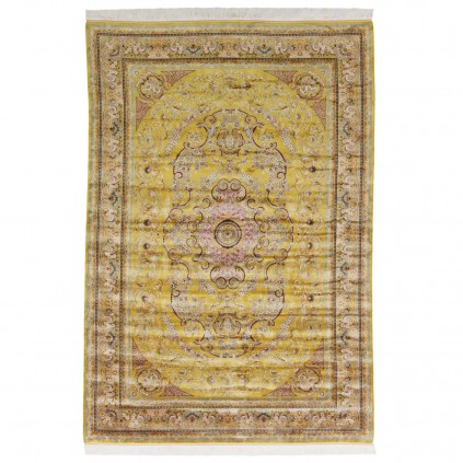 سجادة صناعية بنقشة زاوية وترنج مزخرف بالورود، أكريليك مع حرير بامبو، على الطراز الفارسي، رقم 200192