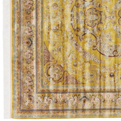 سجادة صناعية بنقشة زاوية وترنج مزخرف بالورود، أكريليك مع حرير بامبو، على الطراز الفارسي، رقم 200192