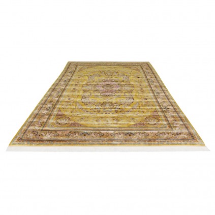 سجادة صناعية بنقشة زاوية وترنج مزخرف بالورود، أكريليك مع حرير بامبو، على الطراز الفارسي، رقم 200192