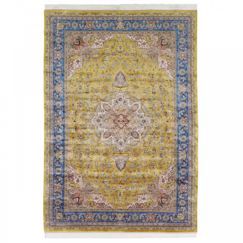 Machine-made Rug, Floral Corner Medallion, Acrylic + Bamboo Silk, Persian Style, Ref 200193