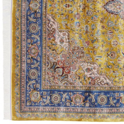 Machine-made Rug, Floral Corner Medallion, Acrylic + Bamboo Silk, Persian Style, Ref 200193