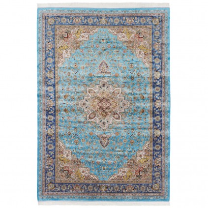 Machine-made Rug, Floral Corner Medallion, Acrylic + Bamboo Silk, Persian Style, Ref 200193