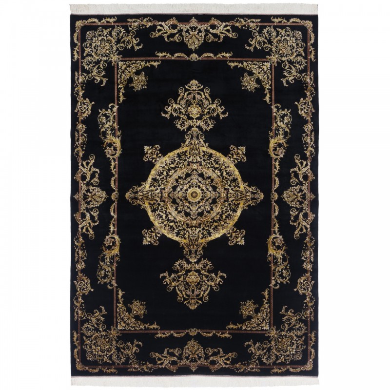 Machine-made Rug, Plain Field Corner Medallion, Acrylic + Bamboo Silk, Persian Style, Ref 200194