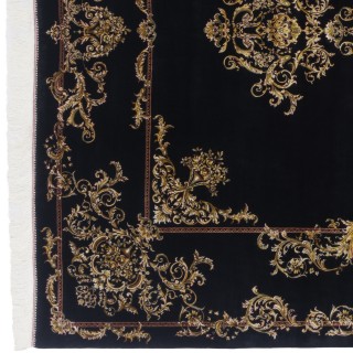 Machine-made Rug, Plain Field Corner Medallion, Acrylic + Bamboo Silk, Persian Style, Ref 200194