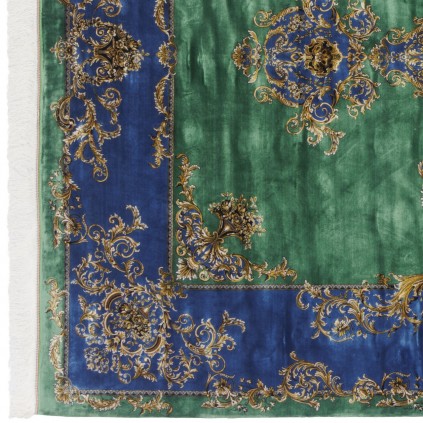 Machine-made Rug, Plain Field Corner Medallion, Acrylic + Bamboo Silk, Persian Style, Ref 200194