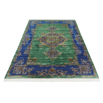 Machine-made Rug, Plain Field Corner Medallion, Acrylic + Bamboo Silk, Persian Style, Ref 200194