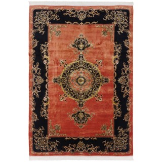 Machine-made Rug, Plain Field Corner Medallion, Acrylic + Bamboo Silk, Persian Style, Ref 200194
