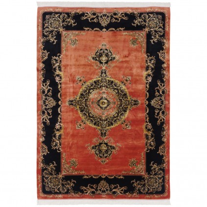 Machine-made Rug, Plain Field Corner Medallion, Acrylic + Bamboo Silk, Persian Style, Ref 200194