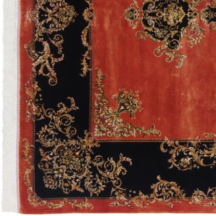 Machine-made Rug, Plain Field Corner Medallion, Acrylic + Bamboo Silk, Persian Style, Ref 200194