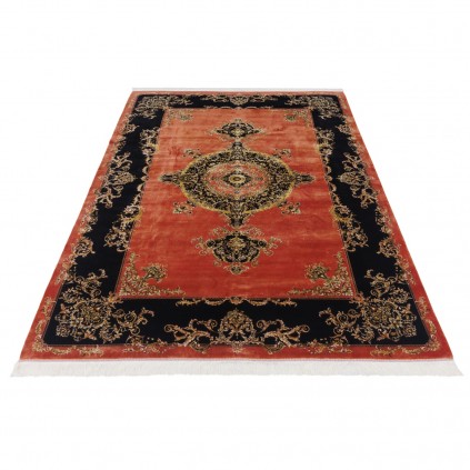 Machine-made Rug, Plain Field Corner Medallion, Acrylic + Bamboo Silk, Persian Style, Ref 200194