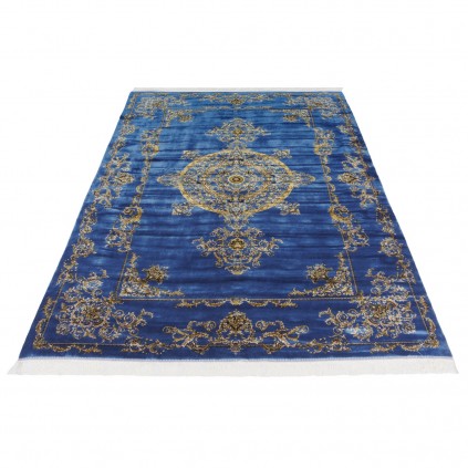Machine-made Rug, Plain Field Corner Medallion, Acrylic + Bamboo Silk, Persian Style, Ref 200194