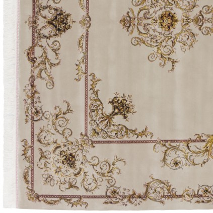 Machine-made Rug, Plain Field Corner Medallion, Acrylic + Bamboo Silk, Persian Style, Ref 200194