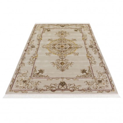 Machine-made Rug, Plain Field Corner Medallion, Acrylic + Bamboo Silk, Persian Style, Ref 200194