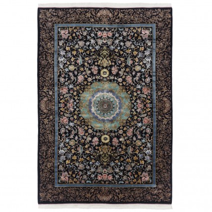 سجادة صناعية بنقشة ترنج مزخرف بالورود، أكريليك مع حرير بامبو، على الطراز الفارسي، رقم 200196