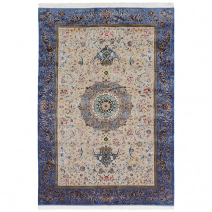 سجادة صناعية بنقشة ترنج مزخرف بالورود، أكريليك مع حرير بامبو، على الطراز الفارسي، رقم 200196