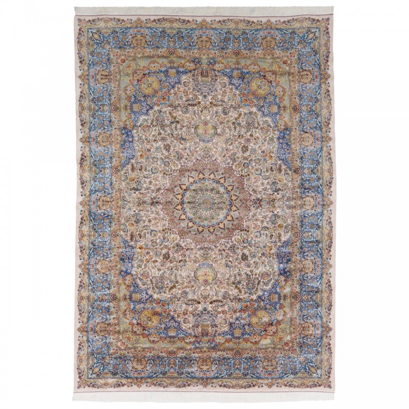 Machine-made Rug, Floral Corner Medallion, Acrylic + Bamboo Silk, Persian Style, Ref 200198
