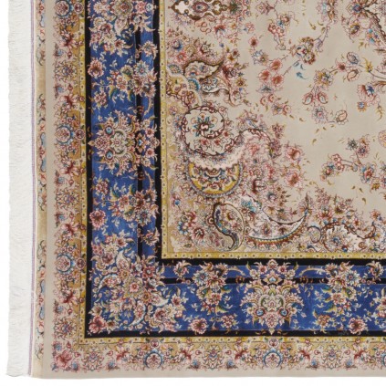 سجادة صناعية بنقشة زاوية وترنج مزخرف بالورود، أكريليك مع حرير بامبو، على الطراز الفارسي، رقم 200199