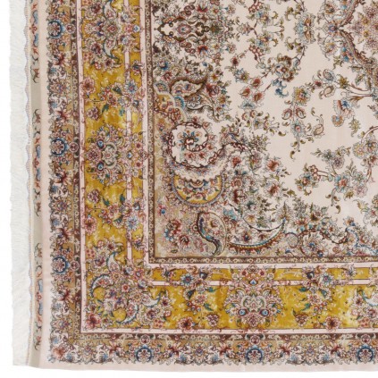 سجادة صناعية بنقشة زاوية وترنج مزخرف بالورود، أكريليك مع حرير بامبو، على الطراز الفارسي، رقم 200199