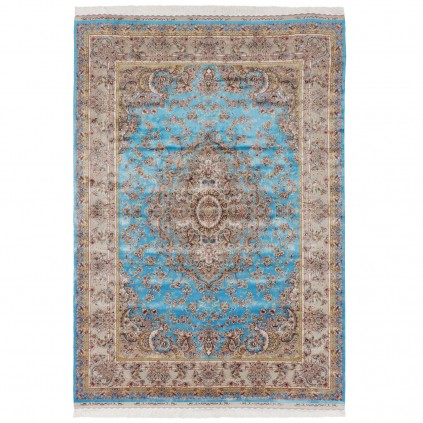 سجادة صناعية بنقشة زاوية وترنج مزخرف بالورود، أكريليك مع حرير بامبو، على الطراز الفارسي، رقم 200199