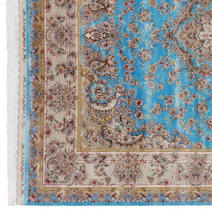 سجادة صناعية بنقشة زاوية وترنج مزخرف بالورود، أكريليك مع حرير بامبو، على الطراز الفارسي، رقم 200199