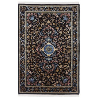 فرش ماشینی طرح لچک ترنج گلدار، اکریلیک + ابریشم بامبو، سبک پارسی، کد 200200